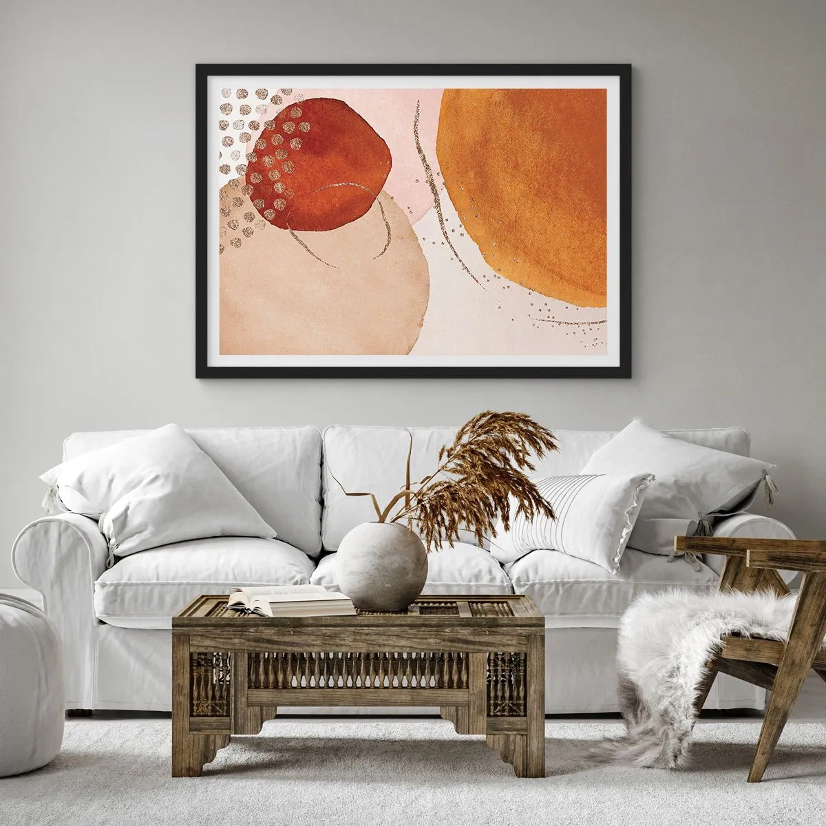 Poster in een zwarte lijst - Rondheid en beweging - 100x70 cm