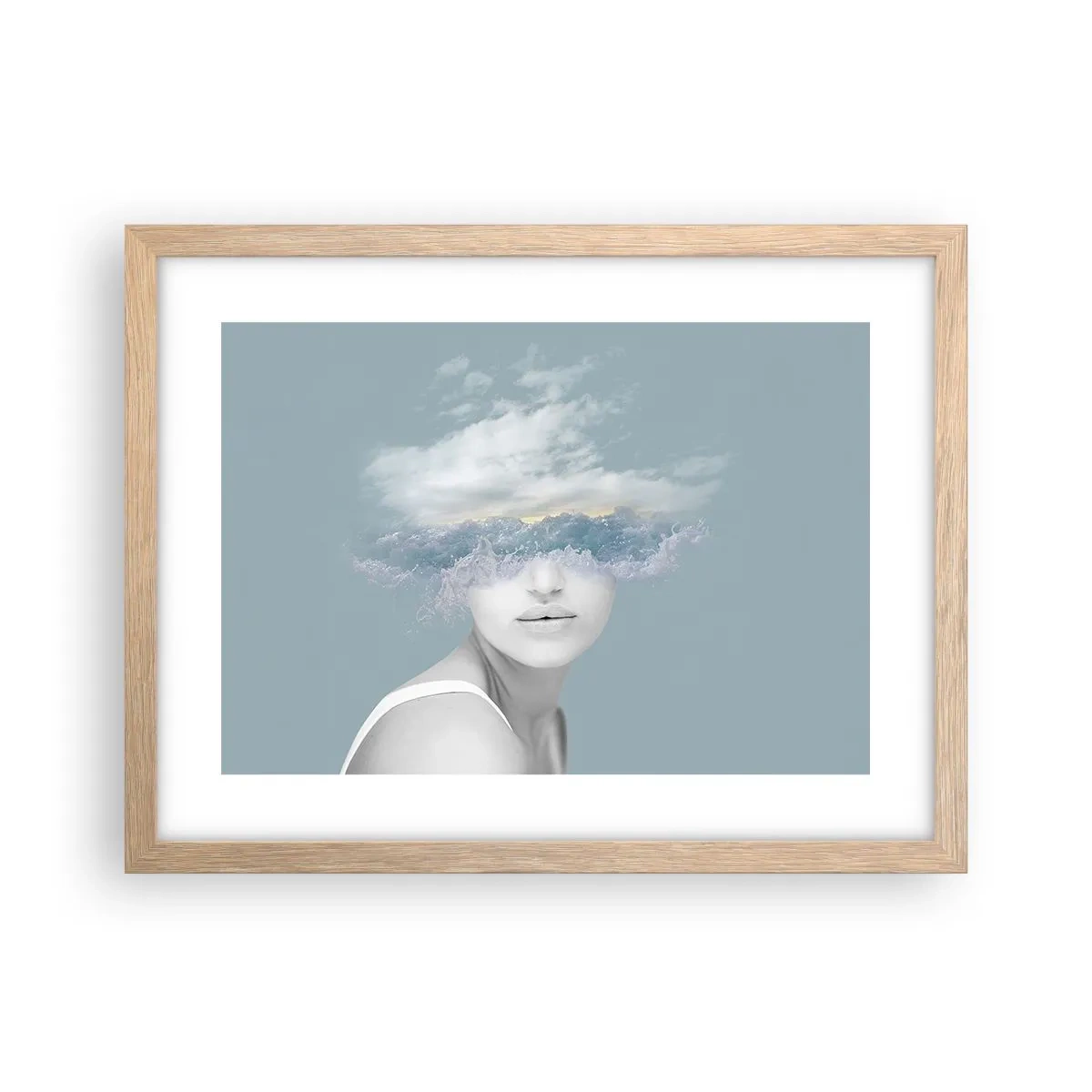 Een poster in een licht eiken lijst - Met hoofd in de wolken - 40x30 cm