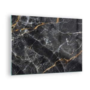 Schilderen op glas - Zwart en goud marmerpatroon met witte aderen - 70x50cm - Het innerlijke leven van de steen - Moderne wanddecoratie voor woonkamer en slaapkamer ARTTOR