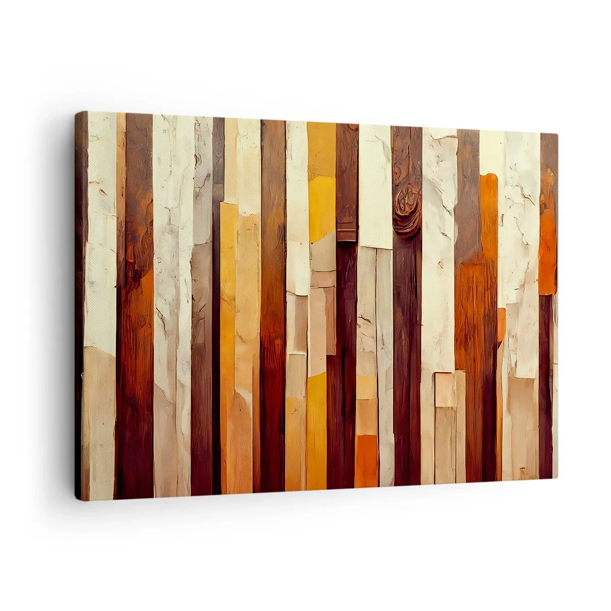 Schilderen op canvas - Geometrische compositie in tinten hout en goud - 70x50cm - Anthem van de bosbomen - Moderne wanddecoratie voor woonkamer en slaapkamer ARTTOR