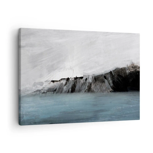 Schilderen op canvas - Abstract landschap met water en een rotsachtige kust - 70x50cm - Water – aarde: botsing der elementen - Moderne wanddecoratie voor woonkamer en slaapkamer ARTTOR