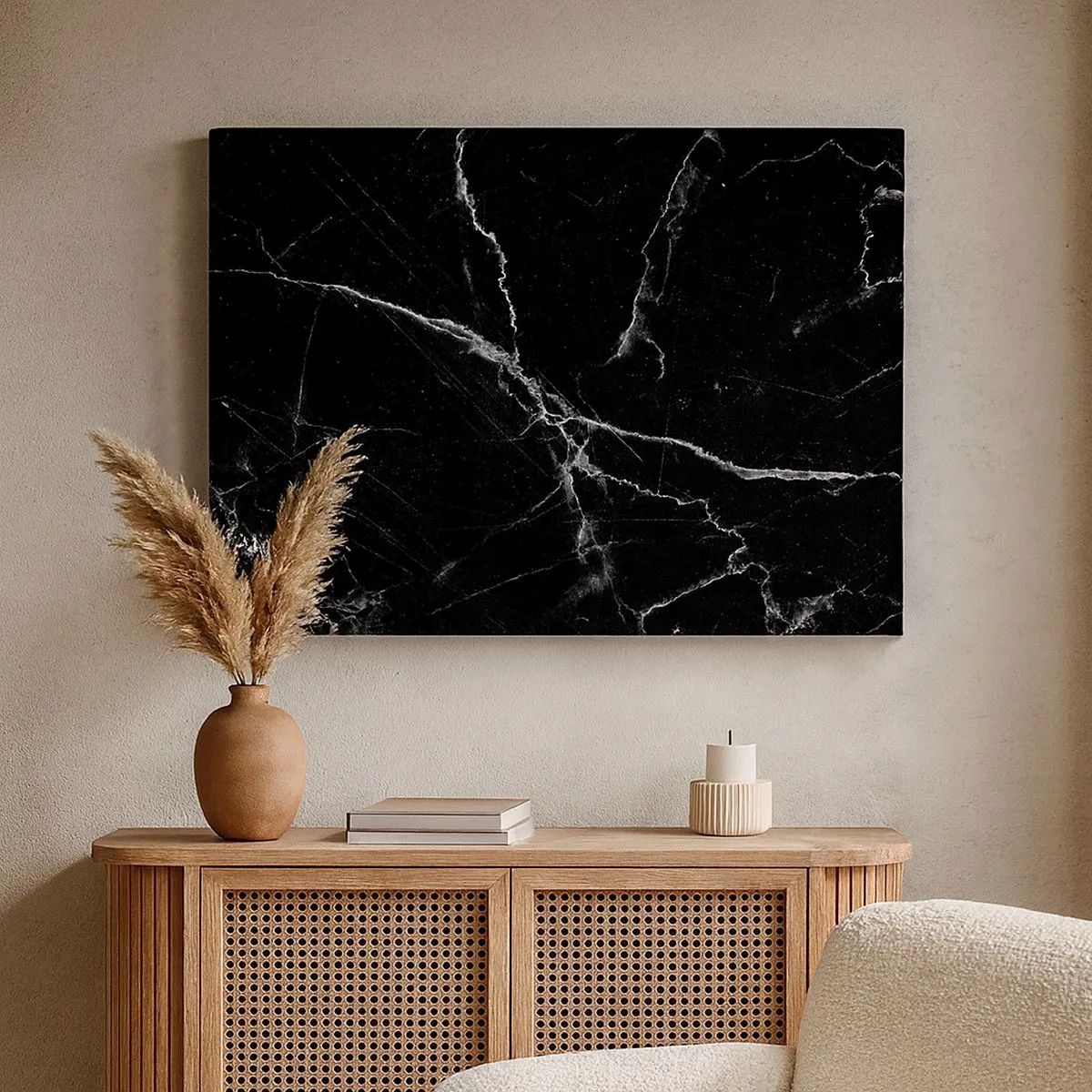 Schilderen op canvas - Zwart marmer met witte aderen in het detail - 70x50cm - Het geheime leven van steen - Moderne wanddecoratie voor woonkamer en slaapkamer ARTTOR
