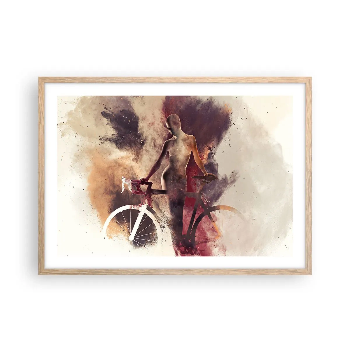 Een poster in een licht eiken lijst - Een fietsziel in marmeren vormen - 70x50 cm