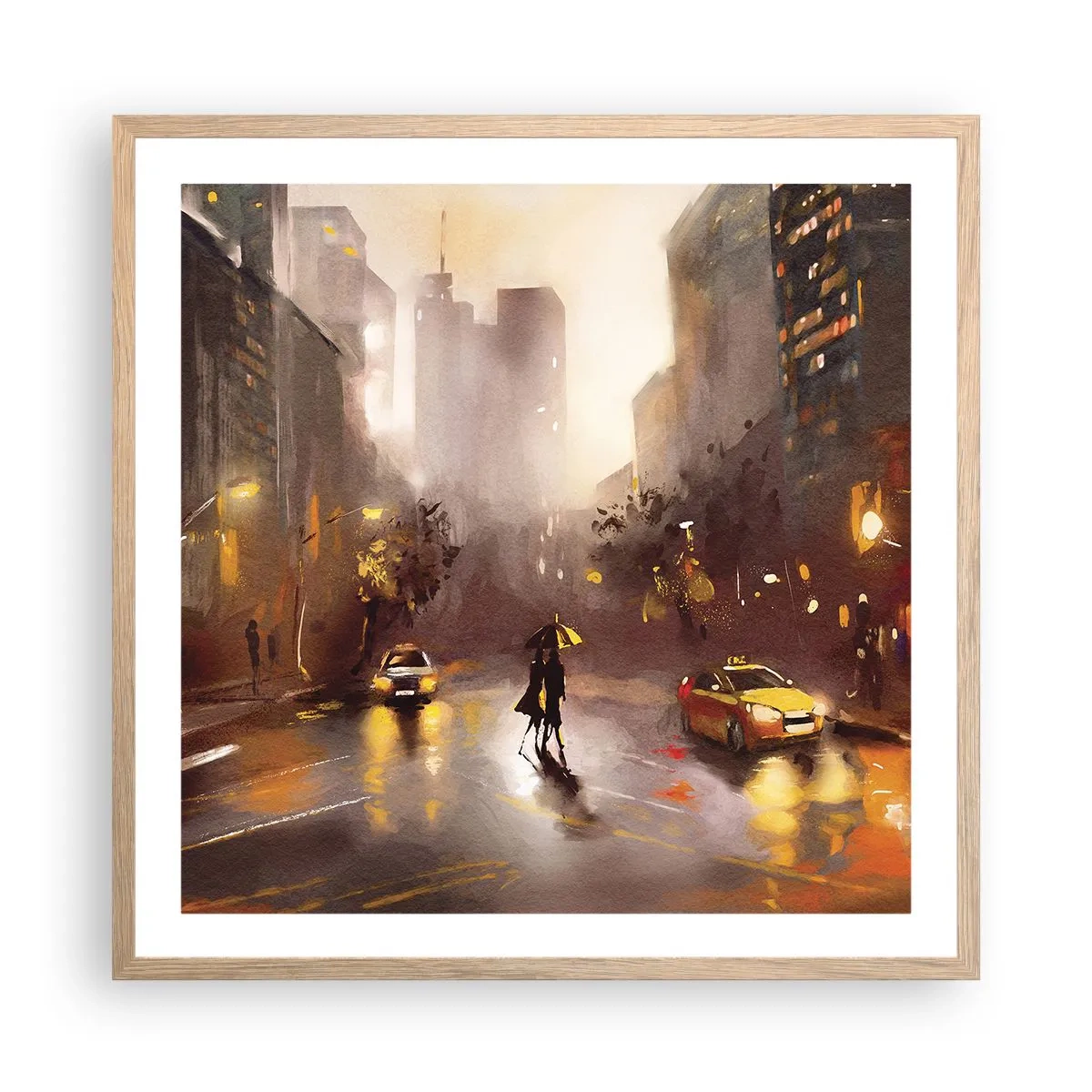 Een poster in een licht eiken lijst - In de lichten van New York - 60x60 cm