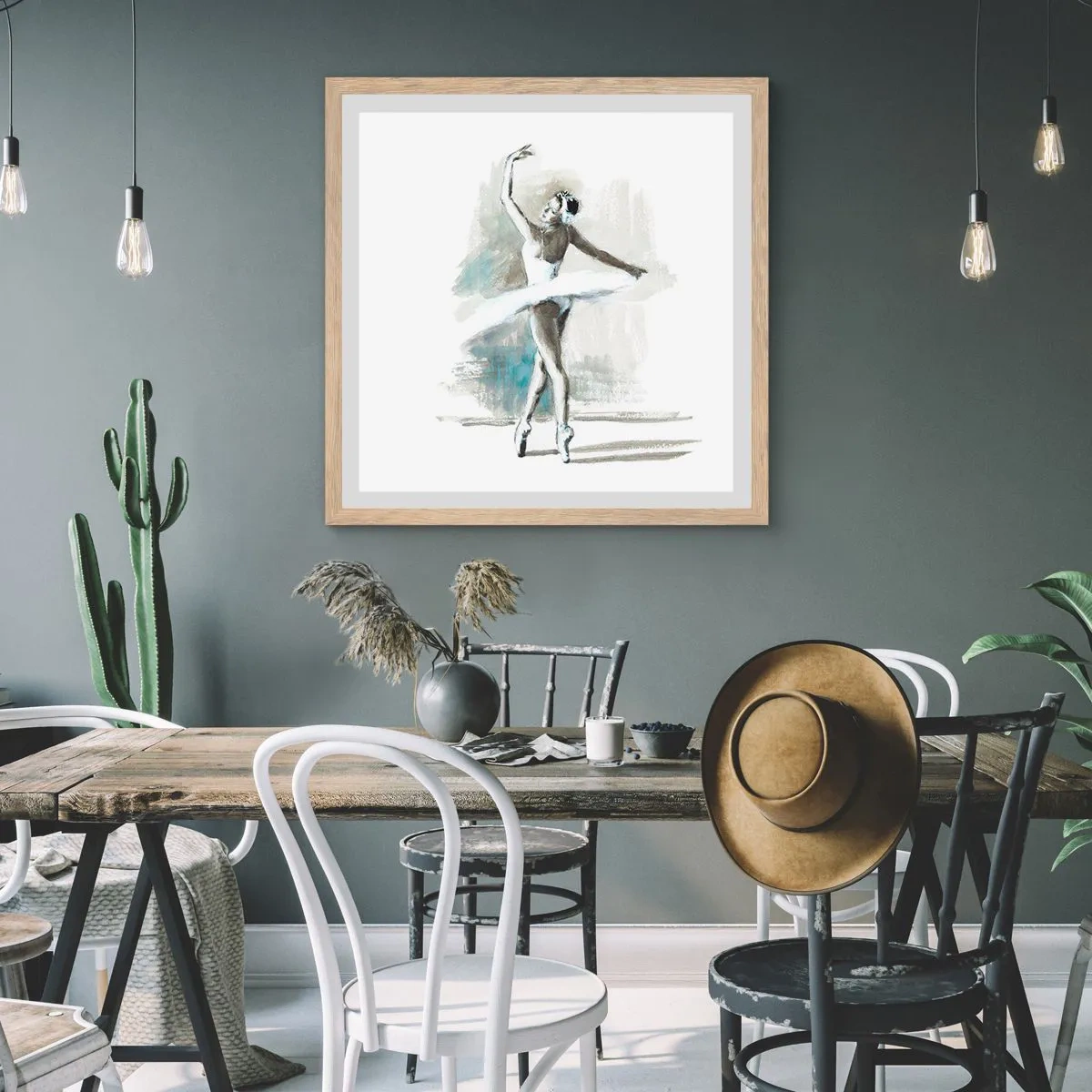 Een poster in een licht eiken lijst - Betoverd in een zwaan - 60x60 cm