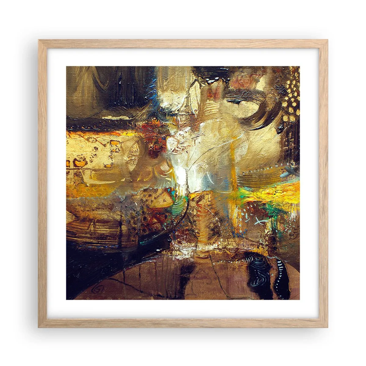 Een poster in een licht eiken lijst - Koud, warmer, heet - 50x50 cm