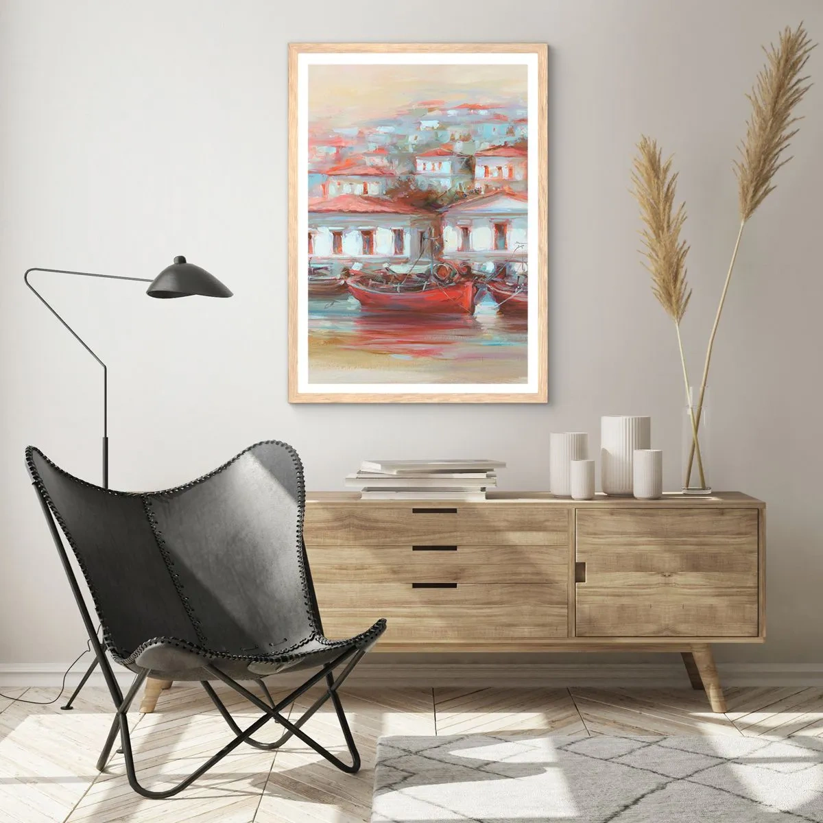 Een poster in een licht eiken lijst - Gelukkige stad - 50x70 cm