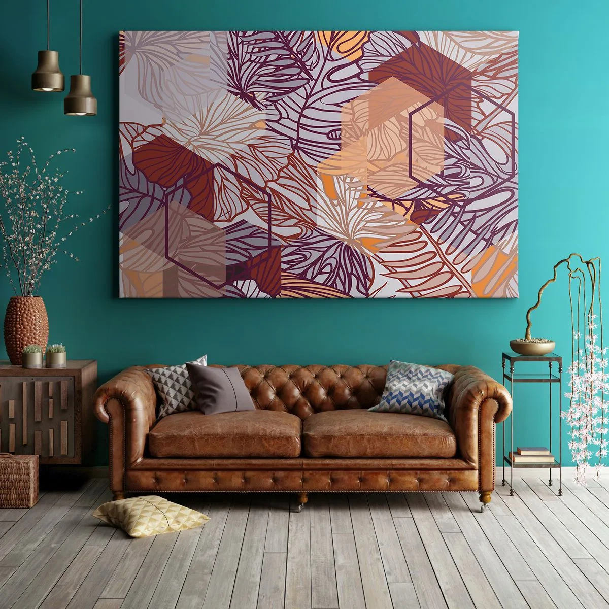 Schilderen op canvas - Onmogelijke relatie tussen geometrie en natuur - 100x70 cm