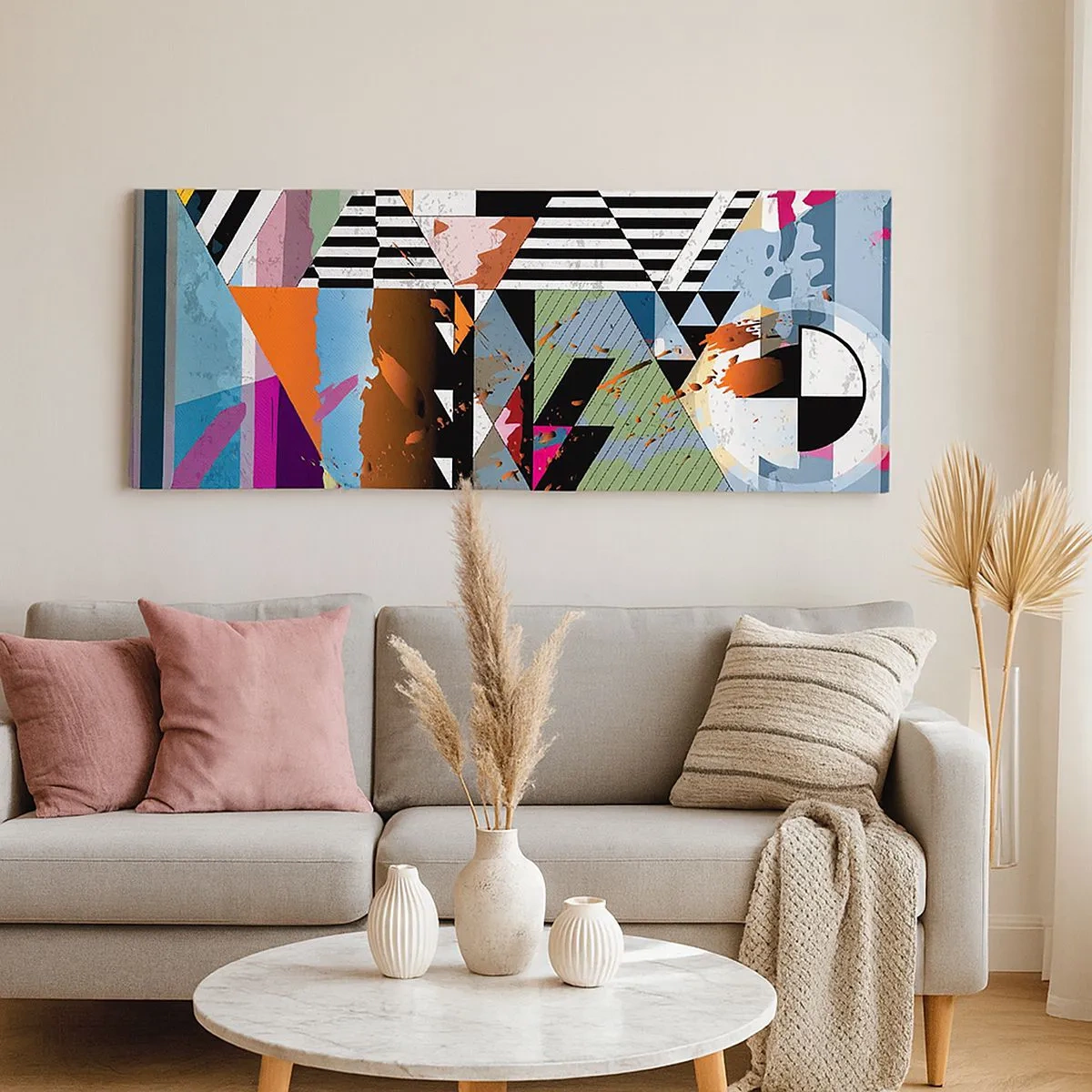 Schilderen op canvas - Geometrisch en organisch - 100x40 cm