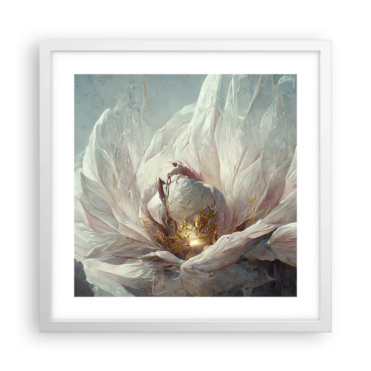 Poster in een witte lijst - Hij bloeit eens in de honderd jaar - 40x40 cm