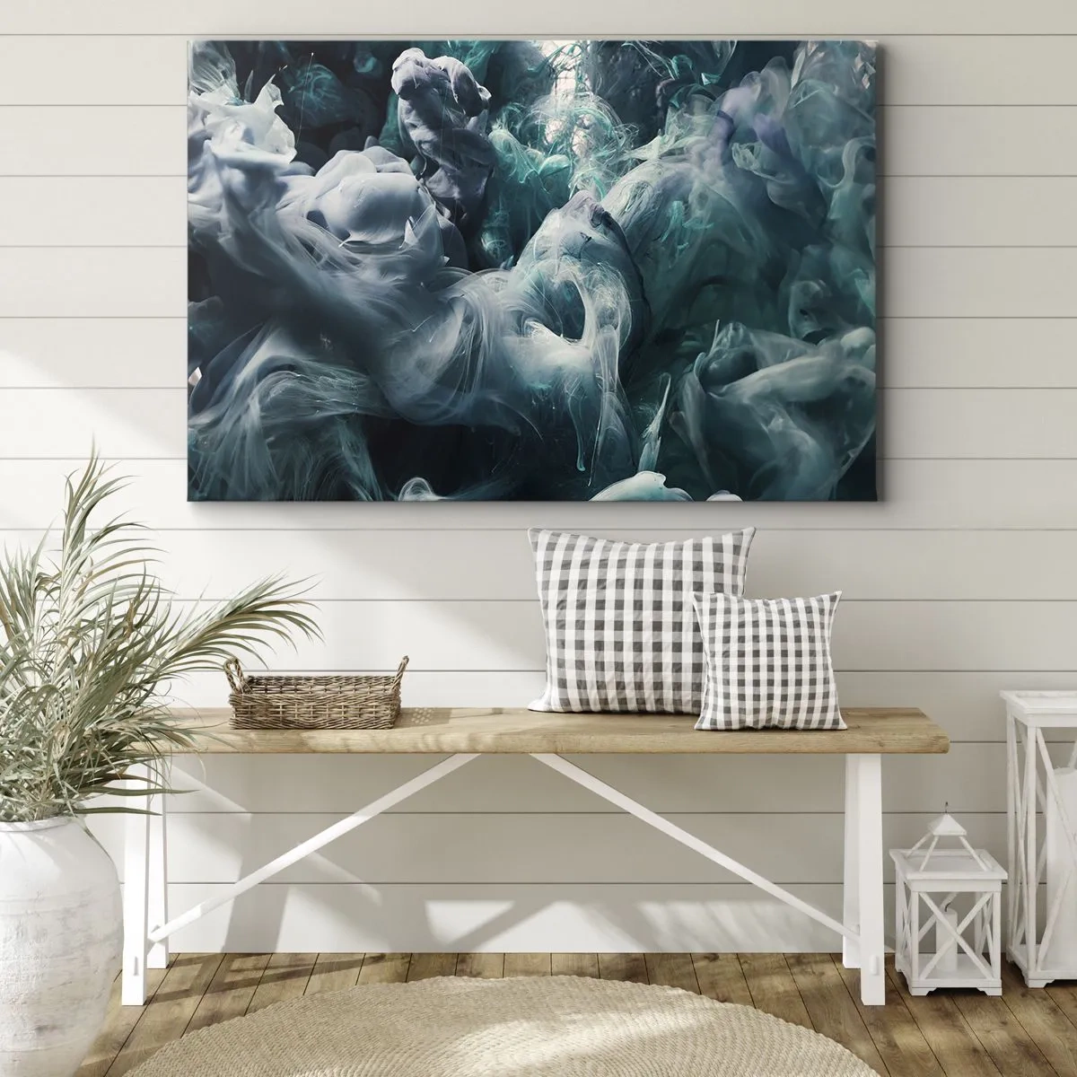 Schilderen op canvas - Dynamische abstracte golven in tinten blauw en wit - 70x50cm - De nobele kilheid van steen - Moderne wanddecoratie voor woonkamer en slaapkamer ARTTOR