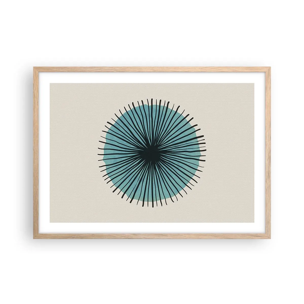 Een poster in een licht eiken lijst - Stralend in het blauw - 70x50 cm