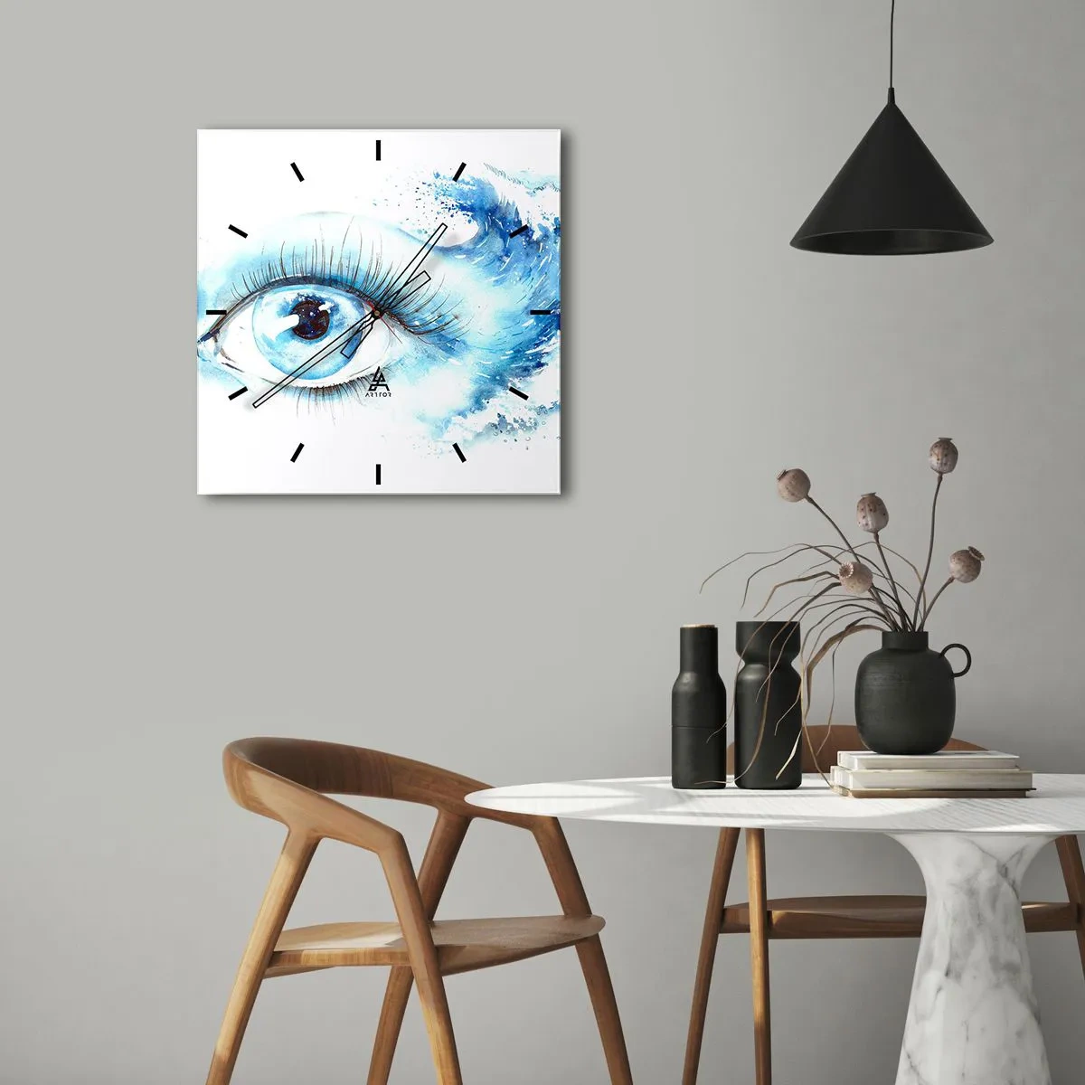 Wandklok - Klok - Dompel jezelf onder in het blauw van de blik - 30x30 cm