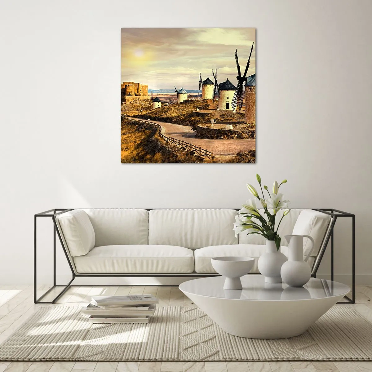 Schilderen op glas - Don Kichot zal snel hier zijn.  - 70x70 cm