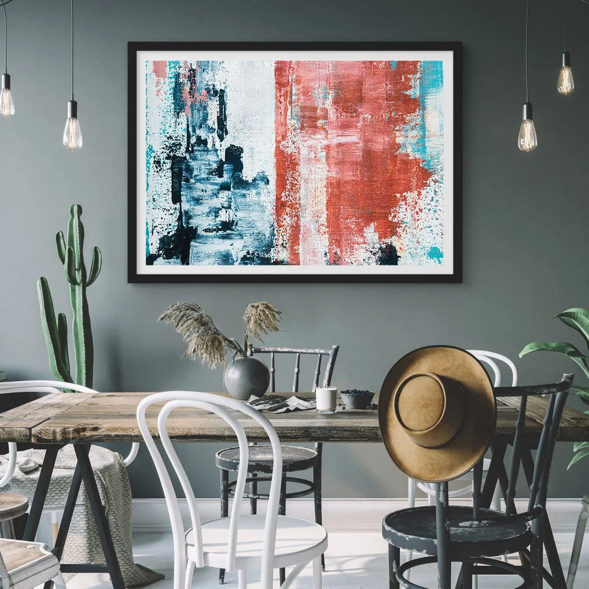 Poster in een zwarte lijst - Fifty Fifty abstract - 70x50 cm