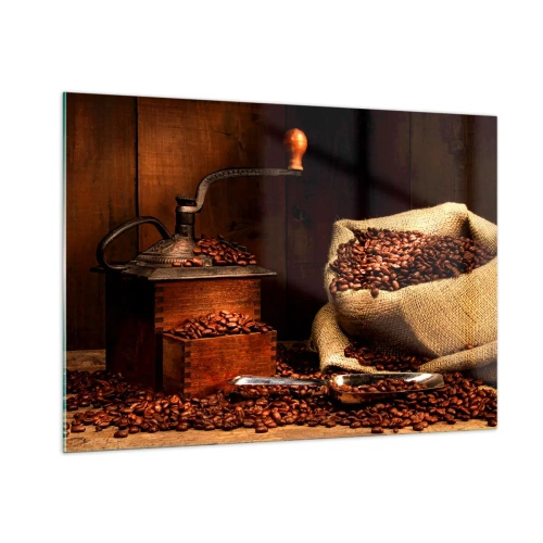 Schilderen op glas - Stilleven met koffiebonen en een molen - 100x70 cm