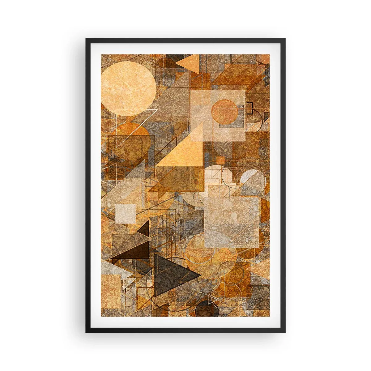 Poster in een zwarte lijst - Een kubistische studie van brons - 61x91 cm