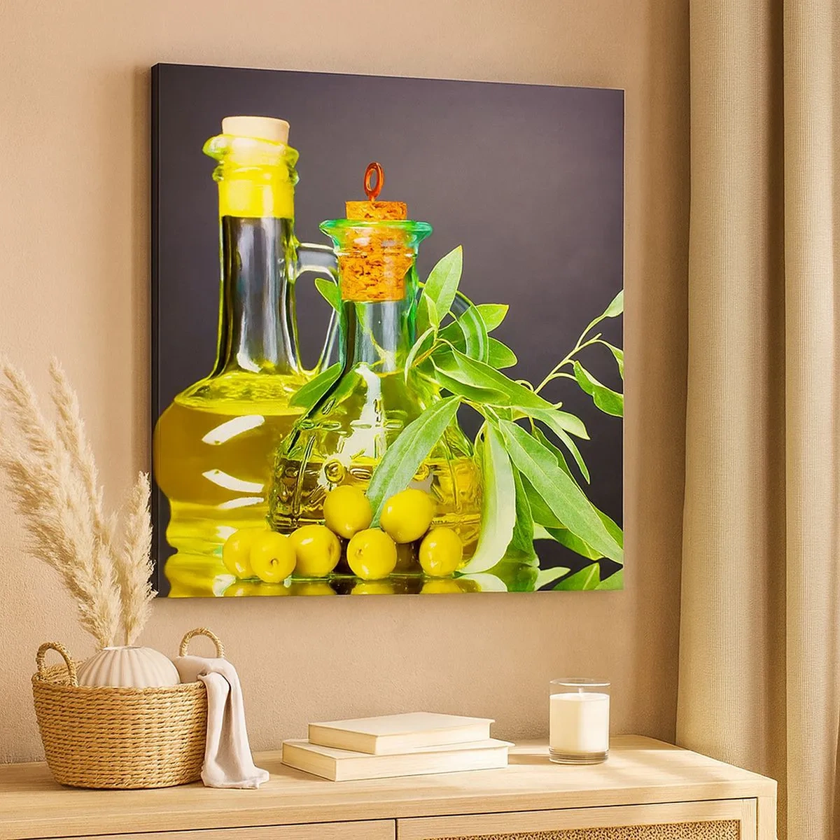Schilderen op canvas - Stilleven met olijven en olijfolie - 30x30 cm
