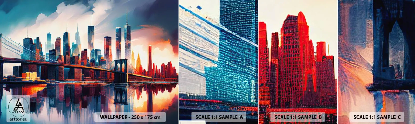 Fotobehang Staaltje Standard Eco - Een droomachtig New York - Stad, Brug, Architectuur - 100x30 cm