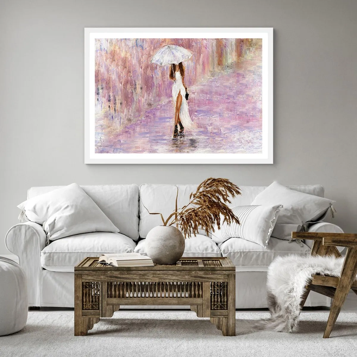 Poster in een witte lijst - In de lila regen - 30x30 cm