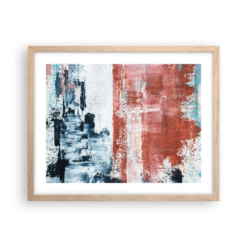 Een poster in een licht eiken lijst - Fifty Fifty abstract - 50x40 cm