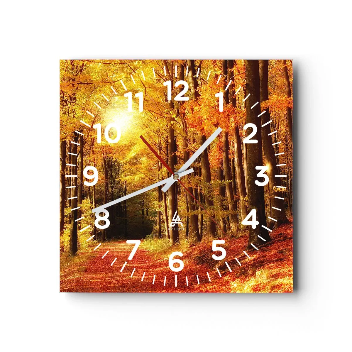Wandklok - Klok - Gouden herfst op een bosweg - 40x40 cm