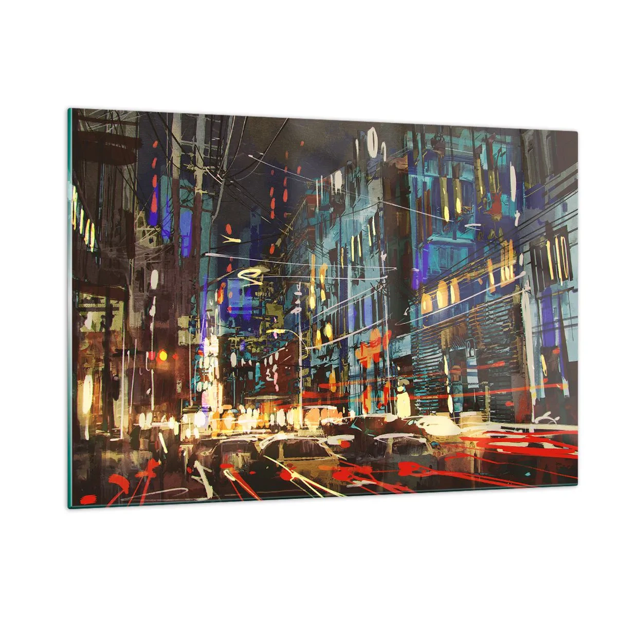 Schilderen op glas - Avonddrukte op straat - 120x80 cm