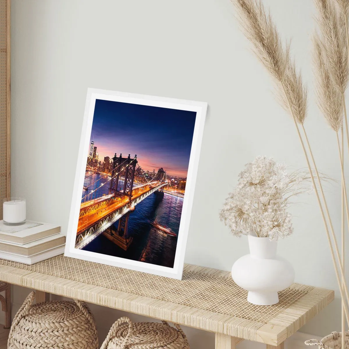 Poster in een witte lijst - Een stralende brug naar het hart van de stad - 40x50 cm