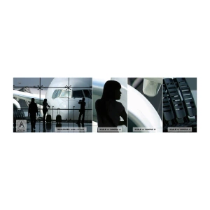Fotobehang Monster Zelfklevend Deluxe Sticker - Vis a vis op de luchthaven - Vliegtuig, Luchthaven, Reizen - 100x30 cm