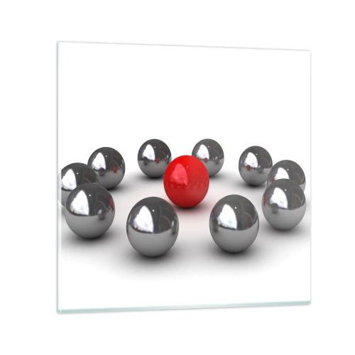 Schilderen op glas - Een cirkel in zilver en rood - 40x40 cm