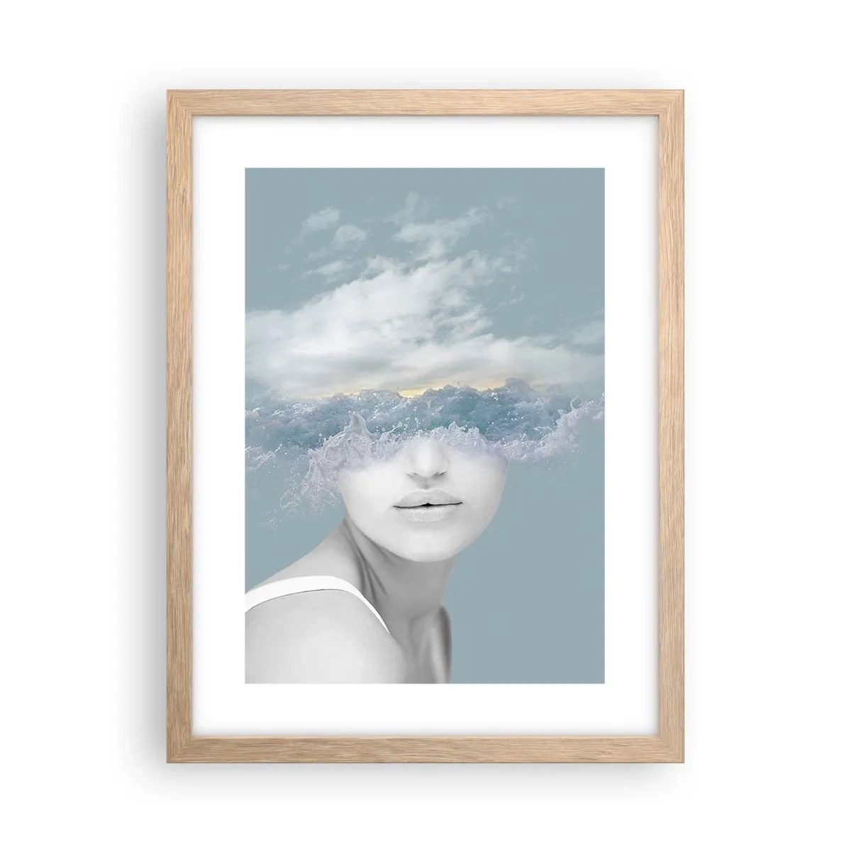 Een poster in een licht eiken lijst - Met hoofd in de wolken - 30x40 cm