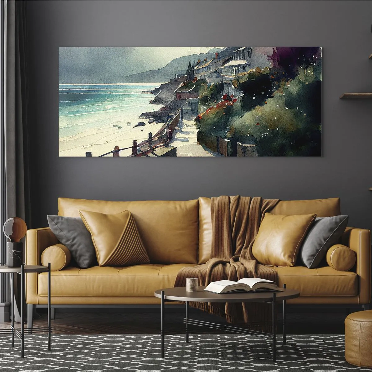 Schilderen op glas - Mediterrane stad - 100x40 cm