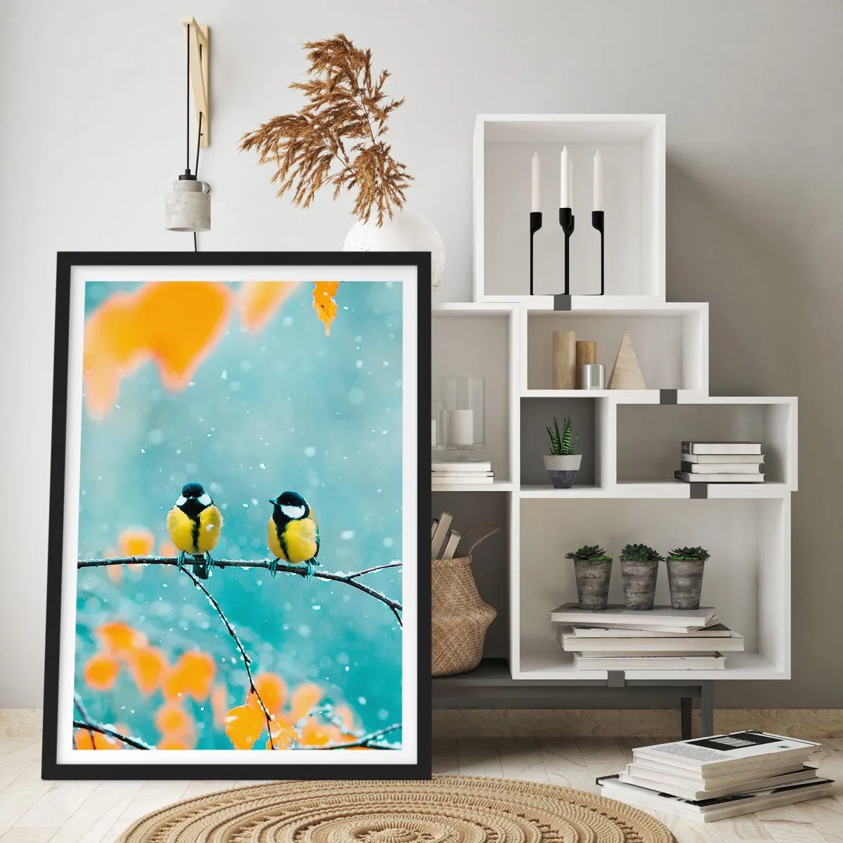Poster in een zwarte lijst - Vogelroddel - 30x40 cm
