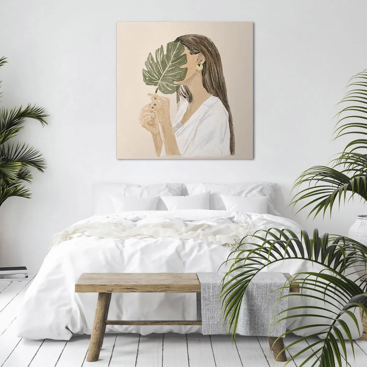 Schilderen op canvas - Mysterieus portret met een waaier - 40x40 cm