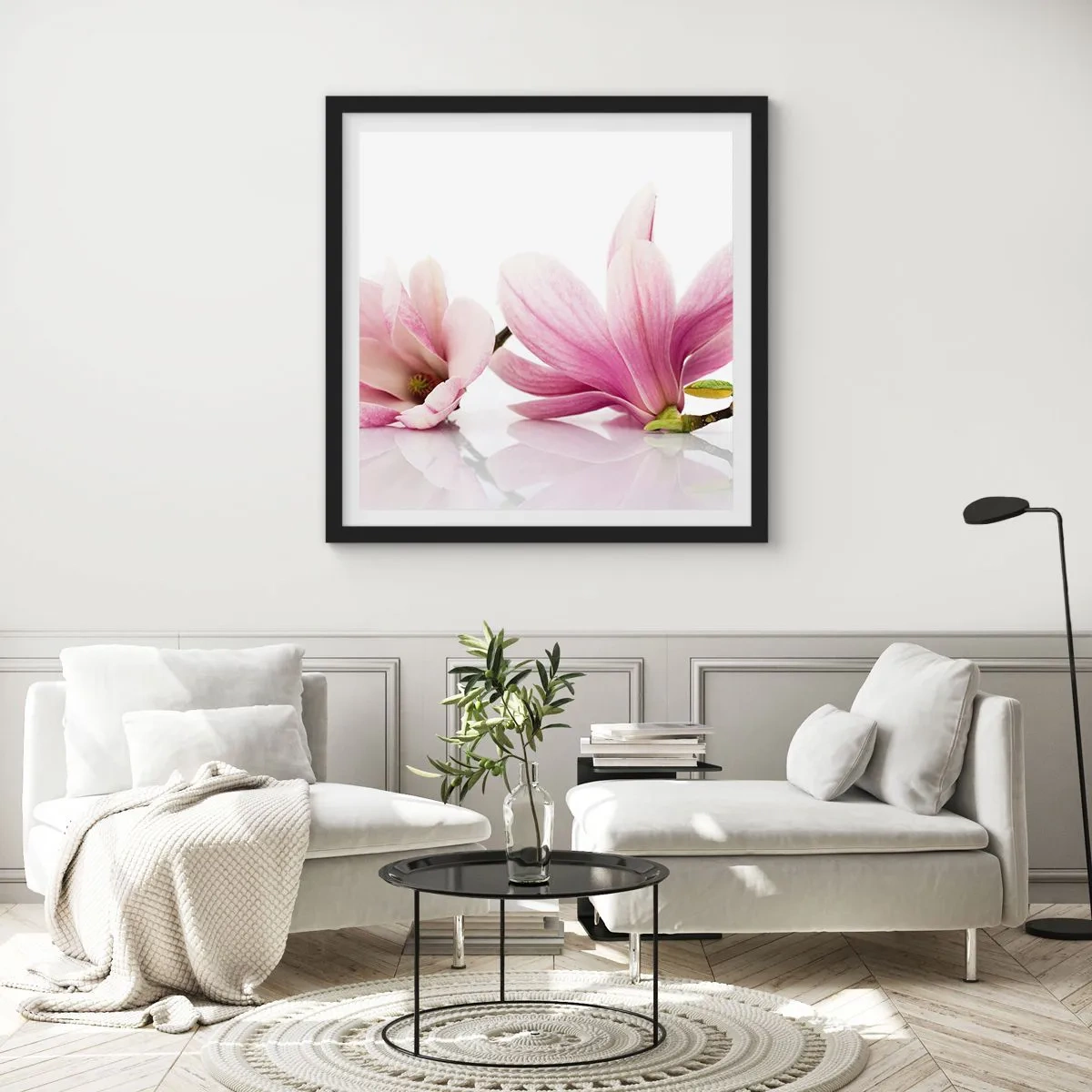 Poster in een zwarte lijst - Delicaat als een lentebriesje - 40x40 cm