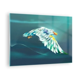 Schilderen op glas - Een abstract beeld van een adelaar in tinten blauw en wit tegen een achtergrond van golven. - 70x50cm - De adelaar van je vluchten is de kracht - Moderne wanddecoratie voor woonkamer en slaapkamer ARTTOR