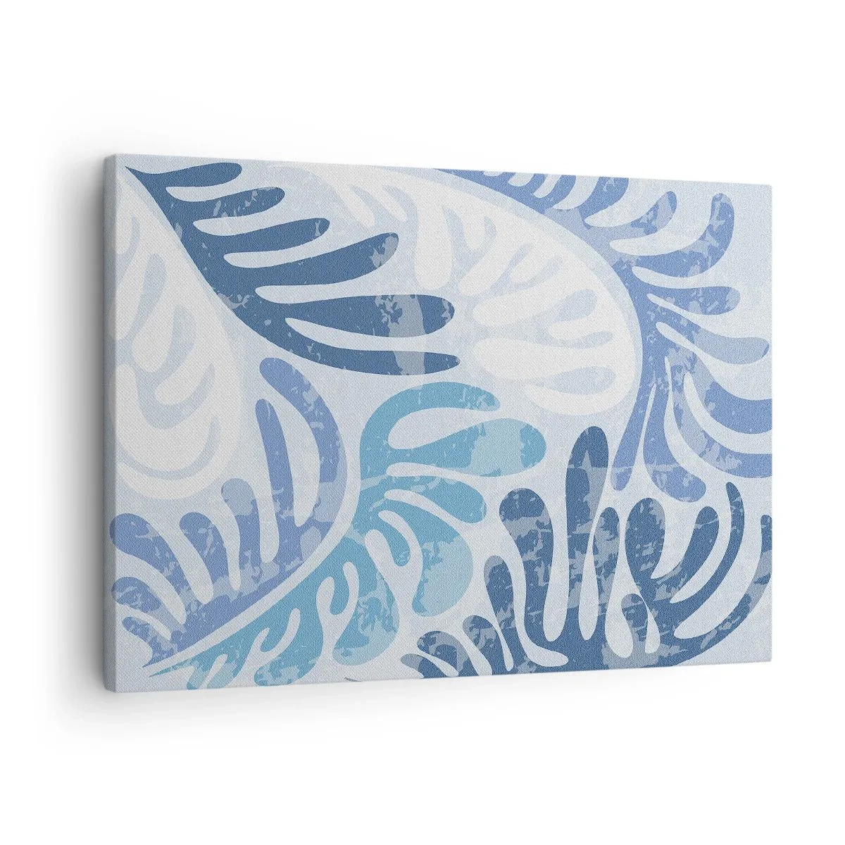 Schilderen op canvas - Abstracte vormen in blauwtinten op een witte achtergrond - 70x50cm - Blauwe varens - Moderne wanddecoratie voor woonkamer en slaapkamer ARTTOR