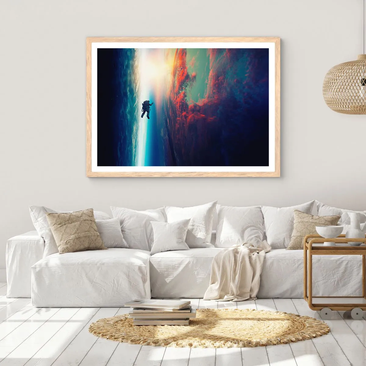Een poster in een licht eiken lijst - Ga het universum tegemoet - 100x70 cm
