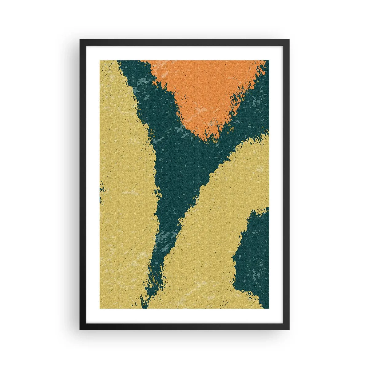 Poster in een zwarte lijst - Abstracte kleurvlekken in tinten groen en oranje - 50x70cm - Abstractie – langzame beweging - Moderne wanddecoratie voor woonkamer en slaapkamer ARTTOR