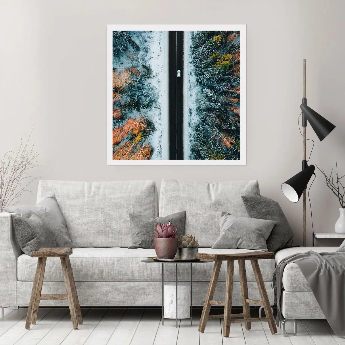 Poster - Snijd door het winterbos - 40x40 cm