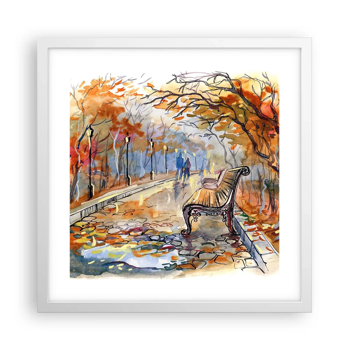 Poster in een witte lijst - Samen wandelen in de herfst - 40x40 cm