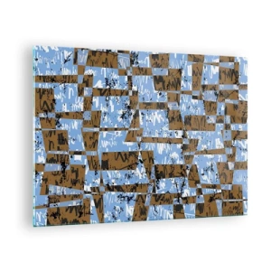 Schilderen op glas - Geometrische abstractie met tinten blauw en bruin - 70x50cm - Een niet-menselijke knipsel - Moderne wanddecoratie voor woonkamer en slaapkamer ARTTOR
