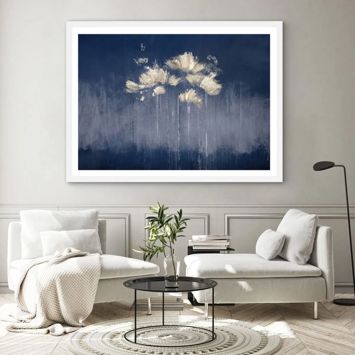 Poster in een witte lijst - Als bloemblaadjes in de wind - 50x40 cm