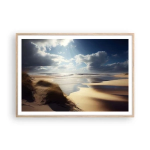 Een poster in een licht eiken lijst - Strand, wild strand - 100x70 cm