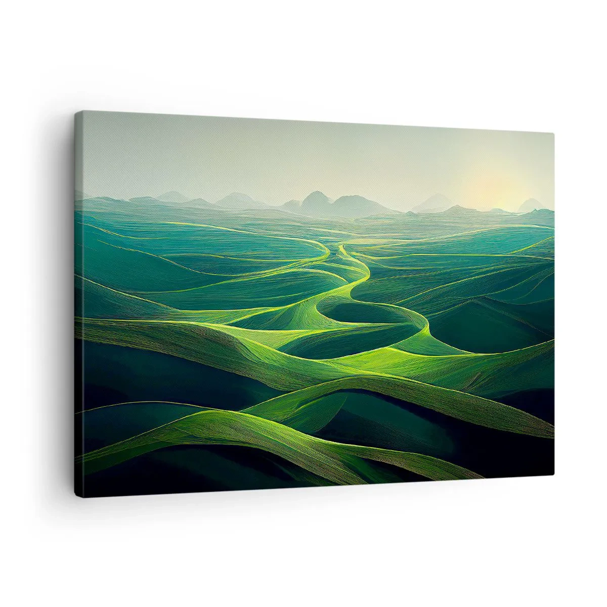 Schilderen op canvas - Groene heuvels met glooiende paden - 70x50cm - In de groene dalen - Moderne wanddecoratie voor woonkamer en slaapkamer ARTTOR
