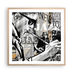 Een poster in een licht eiken lijst - Op het ritme van New York - 60x60 cm