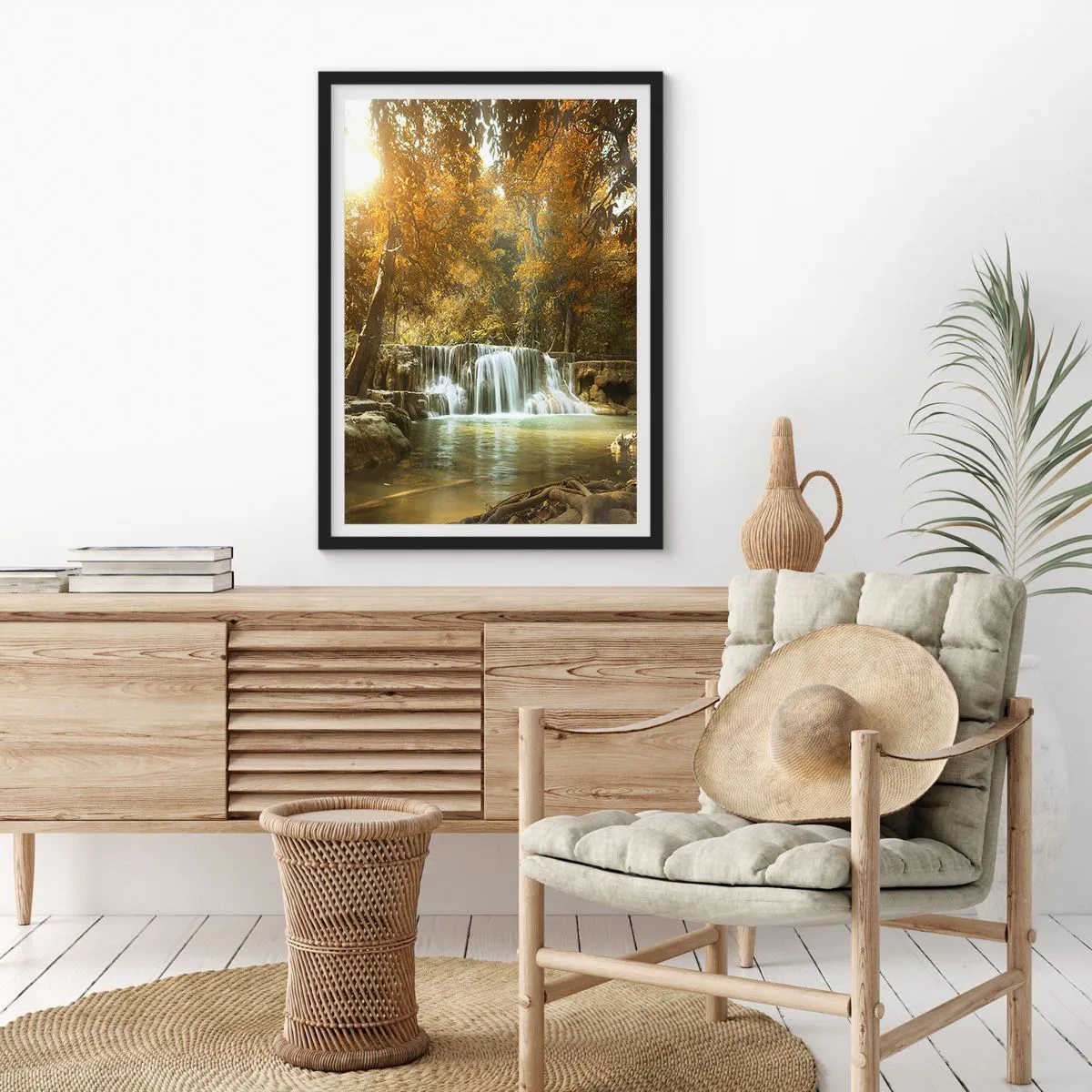 Poster in een zwarte lijst - Park cascade - 70x100 cm