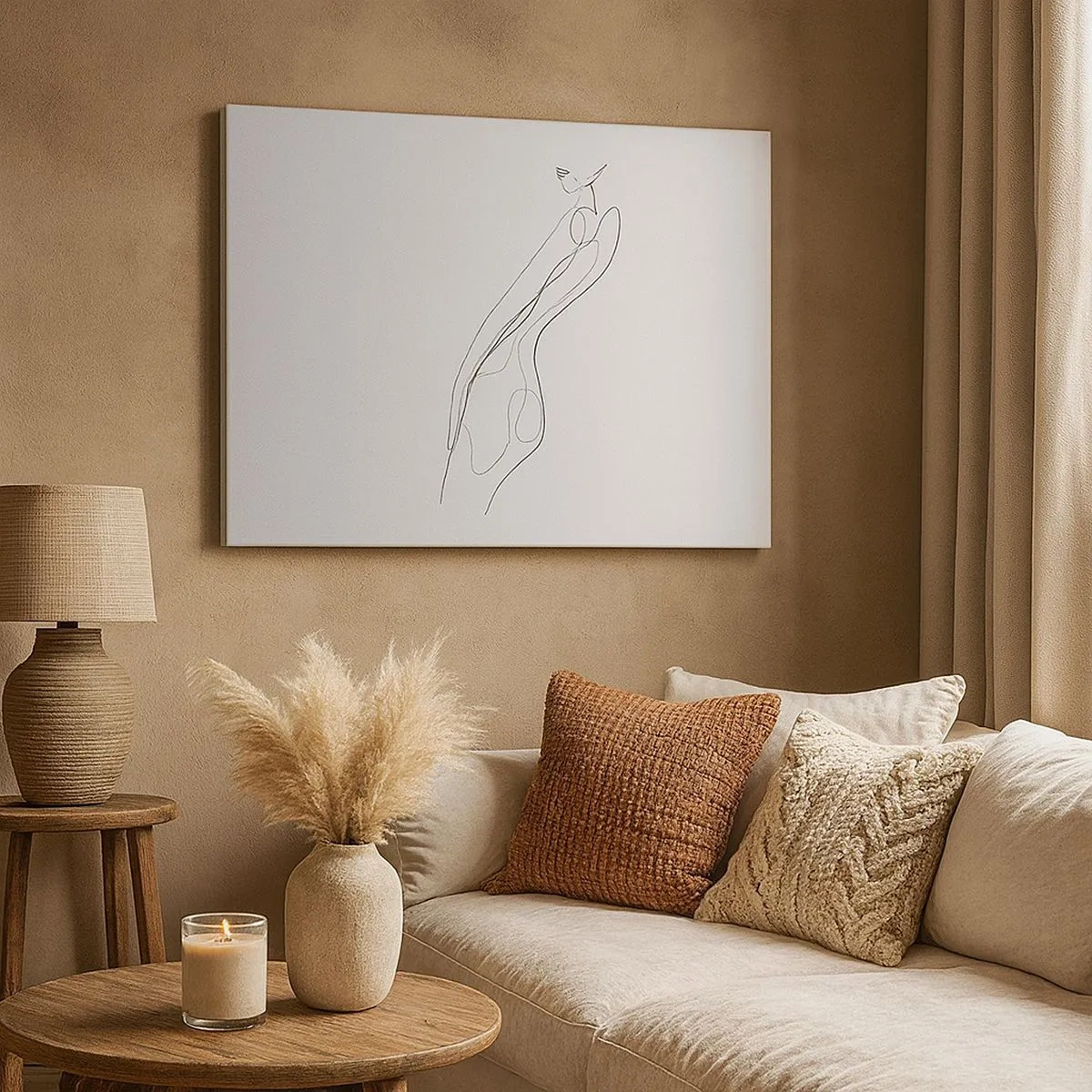 Schilderen op canvas - Een minimalistische lijn die een silhouet laat zien tegen een lichte achtergrond - 70x50cm - Gewoon een belofte - Moderne wanddecoratie voor woonkamer en slaapkamer ARTTOR