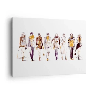 Schilderen op canvas - Schets van een groep mensen in mode-outfits - 70x50cm - Casual chic, casual elegantie - Moderne wanddecoratie voor woonkamer en slaapkamer ARTTOR
