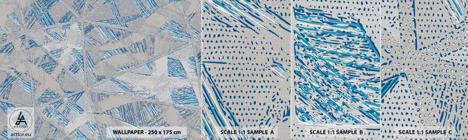 Fotobehang Monster Premium Canvas - In een blauwgrijs labyrint - Krabbels, Helder, Chaos - 100x30 cm